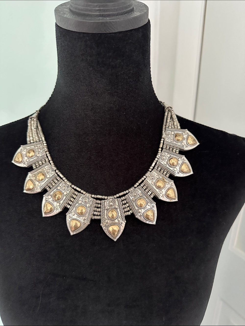 Two-Tone Silver and Gold Statement Bib Necklace - Women Jewelry